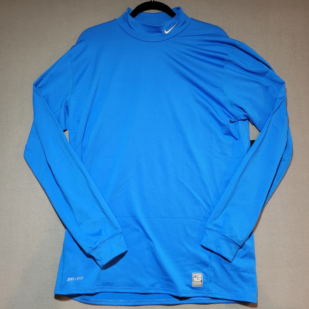 Nike Pro Combat Hyperwarm Dri-FIT Mock Neck Blue Long Sleeve Shirt XXL New